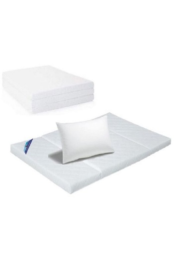 AWF AL WADI FURNITURE Sleep EZ Heavy Duty Double Medical Floral White Quilted Portable Tri-Folding Mattress with Pillow