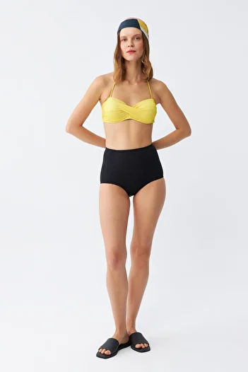 Akbeniz Women's Strapless Yellow High Waist Bikini Set