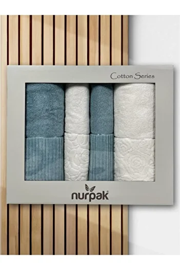 Çeyiz Diyarı Sevgi Bath Set 4 Pieces Cream - Petrol