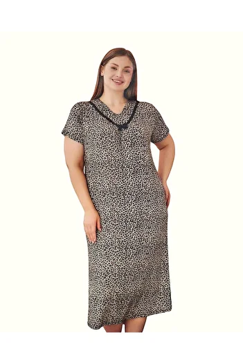 noyalux Plus Size Short Sleeve Nightdress Leopard