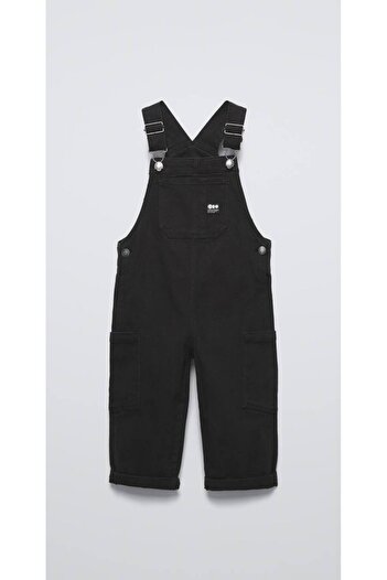Karan Kids New Season Black Pocket Detailed Denim Salopet