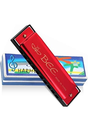 Toybox TOY BOX Harmonica 24 Notes Bee Mouth Organ, Key of C Major, Red Wooden Harmonica for Kids/Adults