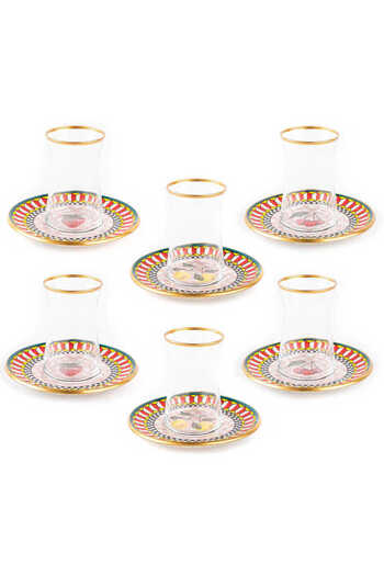 Tantitoni Glass Gold Gilded Fruit Patterned 12 Piece Tea Set