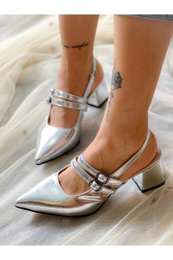 BERFONA Ceyl Silver Metal Band 5 cm Heel Sandals