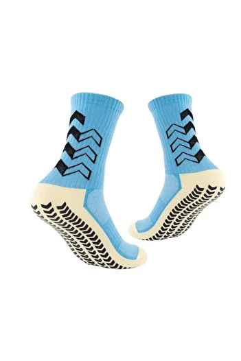 OEM Football socks, anti-slip, professional, with grip on the sole, light blue - black, one size