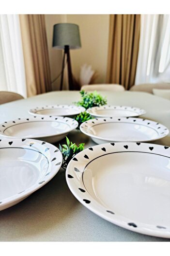 VENÜS HOME DECORATION Black Heart Model 6 Pieces Modern Dinner Plate