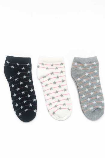 NESA 3' Pair of Different Patterned Women's Booties Socks Flexible - Cat*Smile*Line*Heart*Melody*Star Patterned