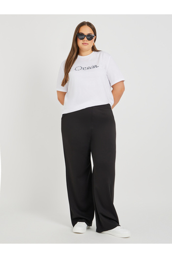 Styli Plus Size Embroidered Slogan Round Neck T-Shirt