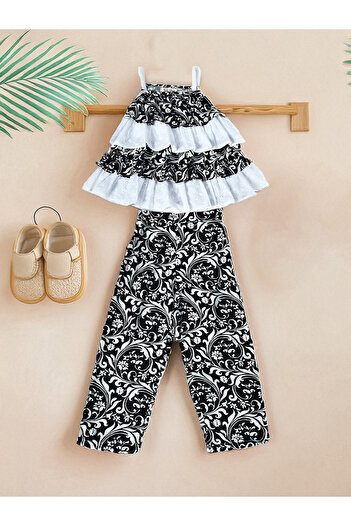 Bella Moda By Styli Printed Layered Strappy Top and Pants Set