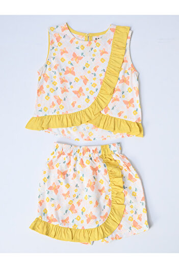 Bella Moda By Styli Printed Ruffled Trim Top and Shorts Set