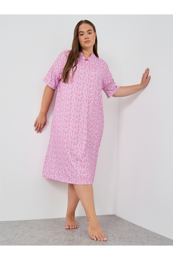 Styli Plus Size Pineapple Print Bow Detail Nightdress