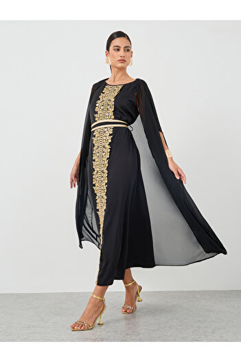 Keenly By Styli Women Lace Detail Maxi Dress with Open Front Kimono Set