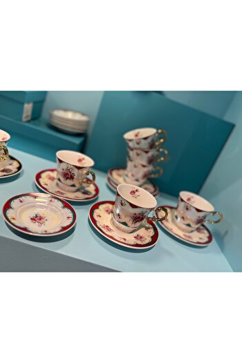 hediye ESTERHOMEDECOR 6 Kişilik porselen sedefli kahve fincan takımı