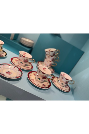 hediye Esterhomedecor 6 Person Porcelain Pearlized Coffee Cup Set