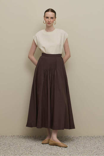 Fahhar Ribbed Skirt Brown