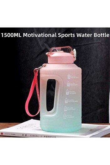 COOYA 1500ML Sports Water Bottle with Straw,with Time Marker,with Handle for Kids School Outdoor Fitness