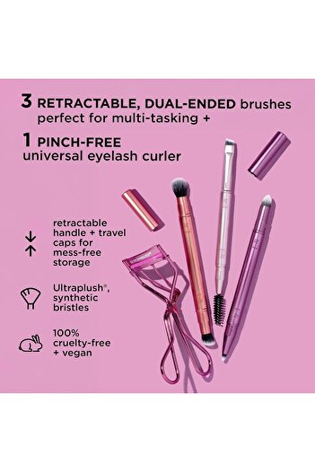 Real Techniques Double Time Brush + Lash 4 Piece Set, Dual-Ended Eye Makeup Brushes For Eyeshadow