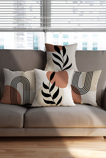 Pillow Dream Bohemian Boho Themed Leaf Patterned 4-Piece Sofa Pillow Throw Pillow Cover Set in Orange and Yellow Colors