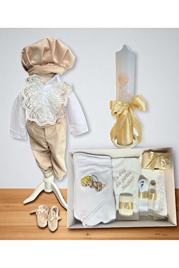 Botez cu Alina Baptism set velvet costume with wings – cream
