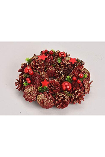 MCtrend MC Trend Christmas wreath, fir cones, red, 30 x 26.7 x 8.4 cm