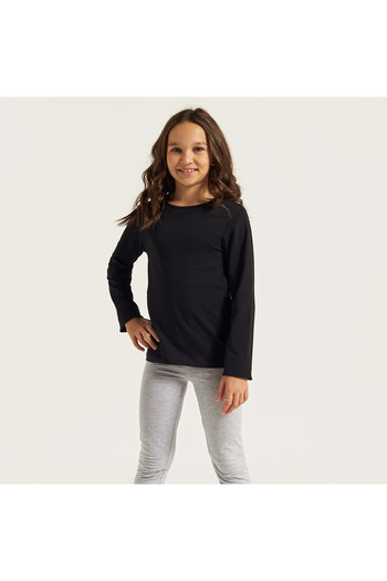 Juniors Solid Round Neck T-Shirt With Long Sleeves