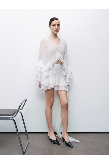 Nocturne Ruffled Asymmetrical Mini Skirt