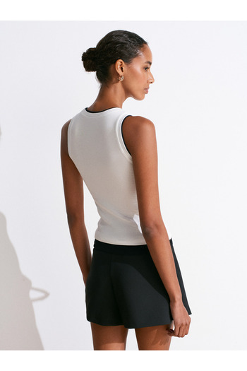 Dilvin 21086 Double Look Sleeveless Top-Ecru