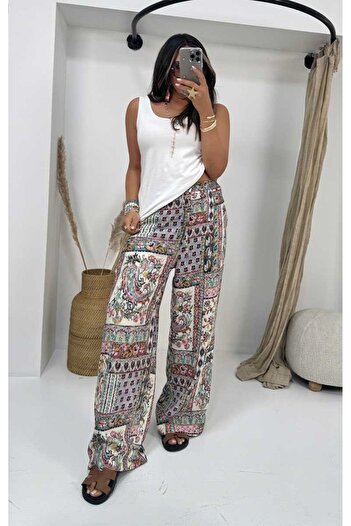 Sohotique By P Watercolor Effect Viscose Trousers Colorful