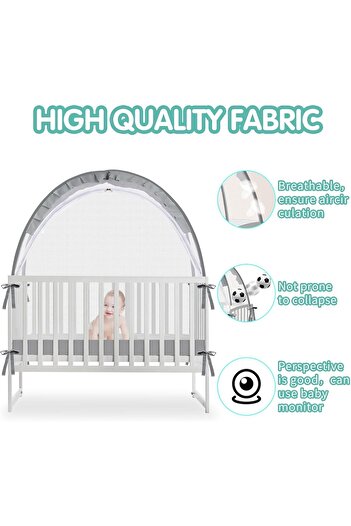 fulina Crib Tent,Pop Up Breathable Cribs Cover,Canopy with Upgrade Strong Mesh and Durable Zipper,Gray
