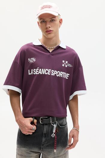 Pull & Bear STWD football T-shirt with polo collar