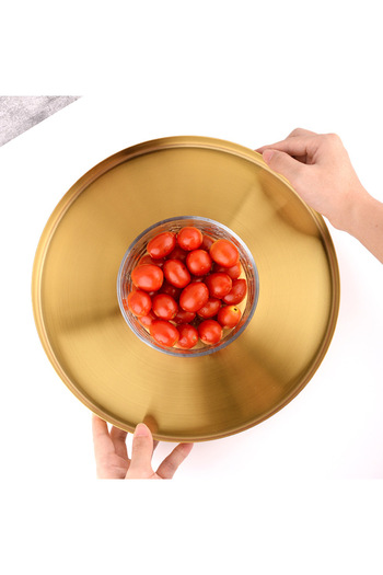 COOYA Round Metal Tray, Home Decoration Tray for Placing Jewelry Cosmetics/Car Keys/Desserts, Gold-colored