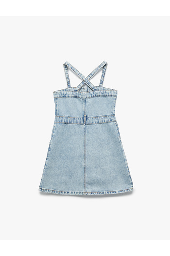 Koton Pamuklu Askılı Düğmeli Cepli Denim Elbise
