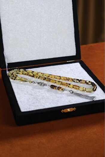 dergah tesbih Silver Design Native Master Handcrafted Fossilized Dominican Drop Amber Prayer Beads (Amber), (مسبحة قطرة كهري