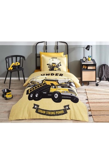 Özdilek Özdilek Ranforce Single Children's Duvet Cover Set with Elastic Sheet-Construction Yellow