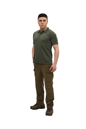 SINGLE SWORD Ανδρικό μπλουζάκι Tactical Khaki με κοντό μανίκι Polo Neck Regular Fit