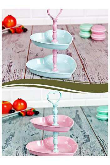 SİHİRLİ AYAKLAR Heart Pastel Colored 2 Tier Snack Bowl Cookie Bowl Presentation Bowl Bpa Free 26cm