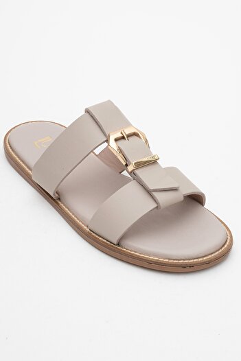 LuviShoes SVETA Taş Cilt Tokalı Hakiki Deri Kadın Terlik