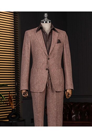 TerziAdemAltun Italian Style Slim Fit Mono Lapel Jacket Pants Suit Burgundy T14362
