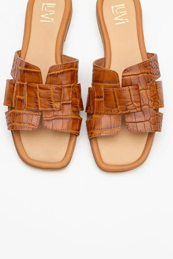 LuviShoes Γυναικείες παντόφλες από γνήσιο δέρμα NOTRE Tan Print