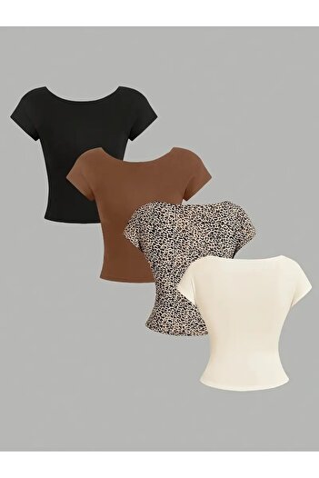 Machetta Women's Back Low-Cut Detailed Set of 4 Blouses