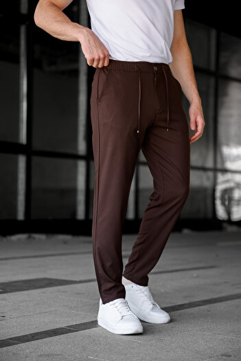 Ser Joven Men's Brown Relaxed Fit Side Pocket Elastic Waist Lace up Jogger Pants