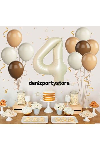 Deniz Party Store CREAM 4 AGE FOIL 4 SEA SAND 4 TEN 2 BROWN BALLON SET