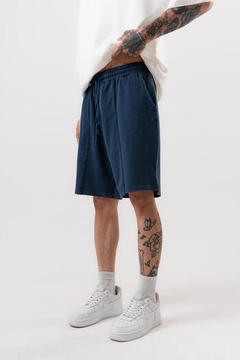 Respire Men's Front Embroidery Detailed Waist Elastic Shorts Navy Blue