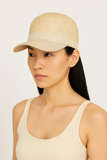 CosmoOutlet Women's Cream Straw Detailed Adjustable Sports Summer Beach Hat