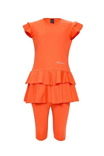 Haşema Short Sleeve Orange Girl's 2 Piece Swimsuit Set 2821