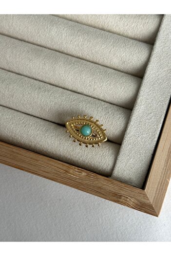 ringbox Steel Tarnish-Free Turquoise Stone Eye Ring