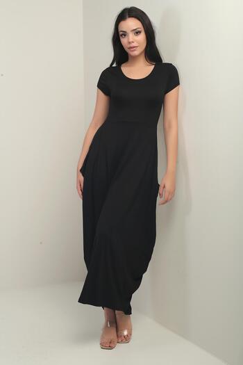 By Saygı Women's Round Neck Pocket Lycra Baggy Dress