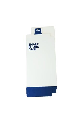 OEM Cardboard box for packaging and presenting phone cases, 205 x 96 x 22 mm, white with blue