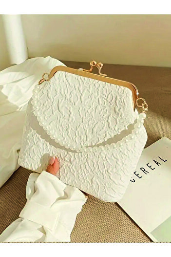 ÇANTA Gold Tone Detail White Women Shoulder Bag Pearl Strap Hand Bag Evening Bag Wedding Evening Dress