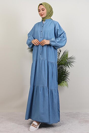 GİYZAMİLA Buttoned Denim Dress Blue